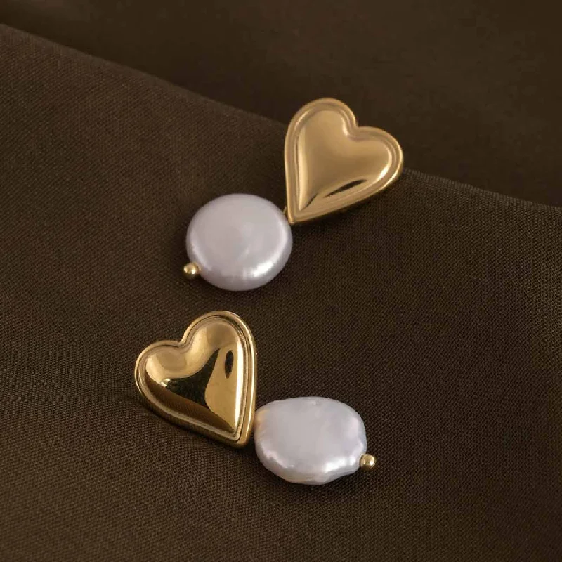 women oversized earrings -Dangling Pearl Heart Earrings