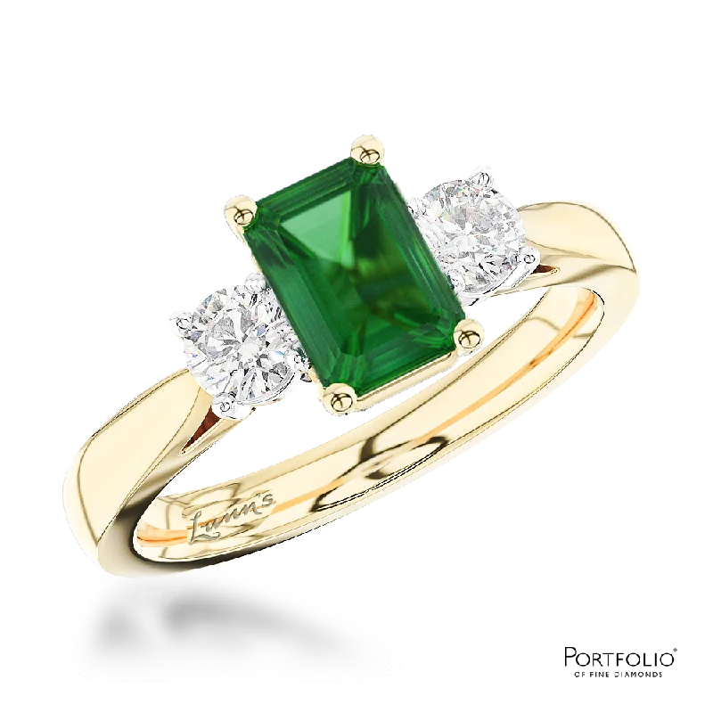 women heart-shaped rings -Three Stone 0.81ct Emerald Yellow Gold/Platinum Ring