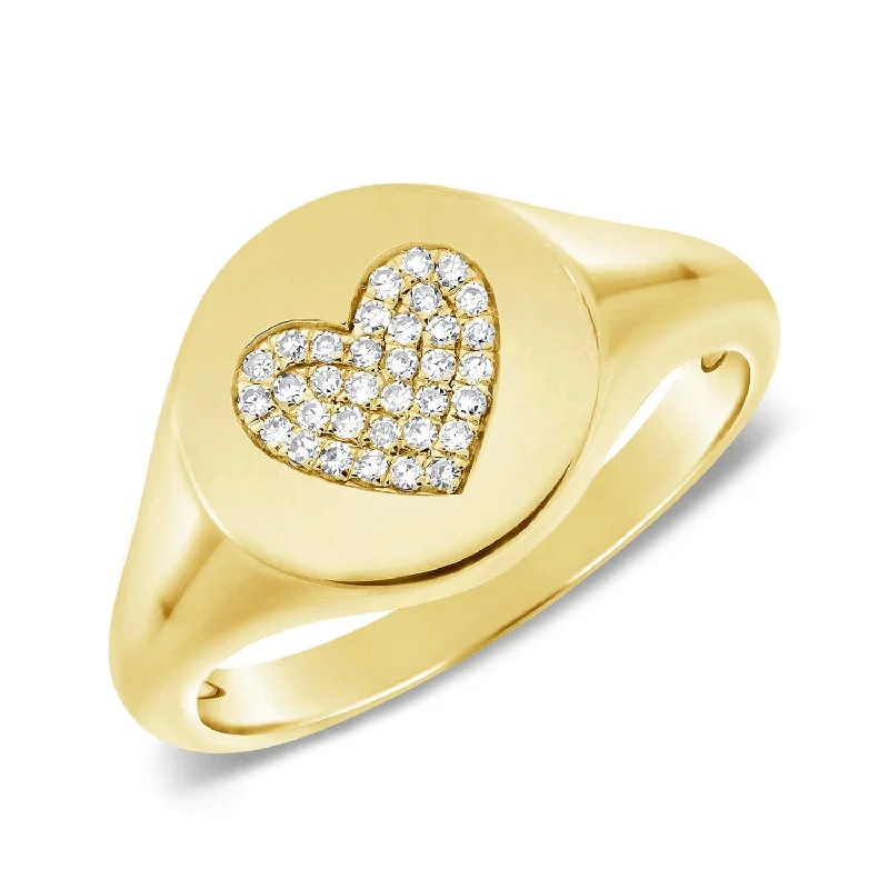 women cocktail statement rings -14k Gold & Diamond Heart Signet Ring