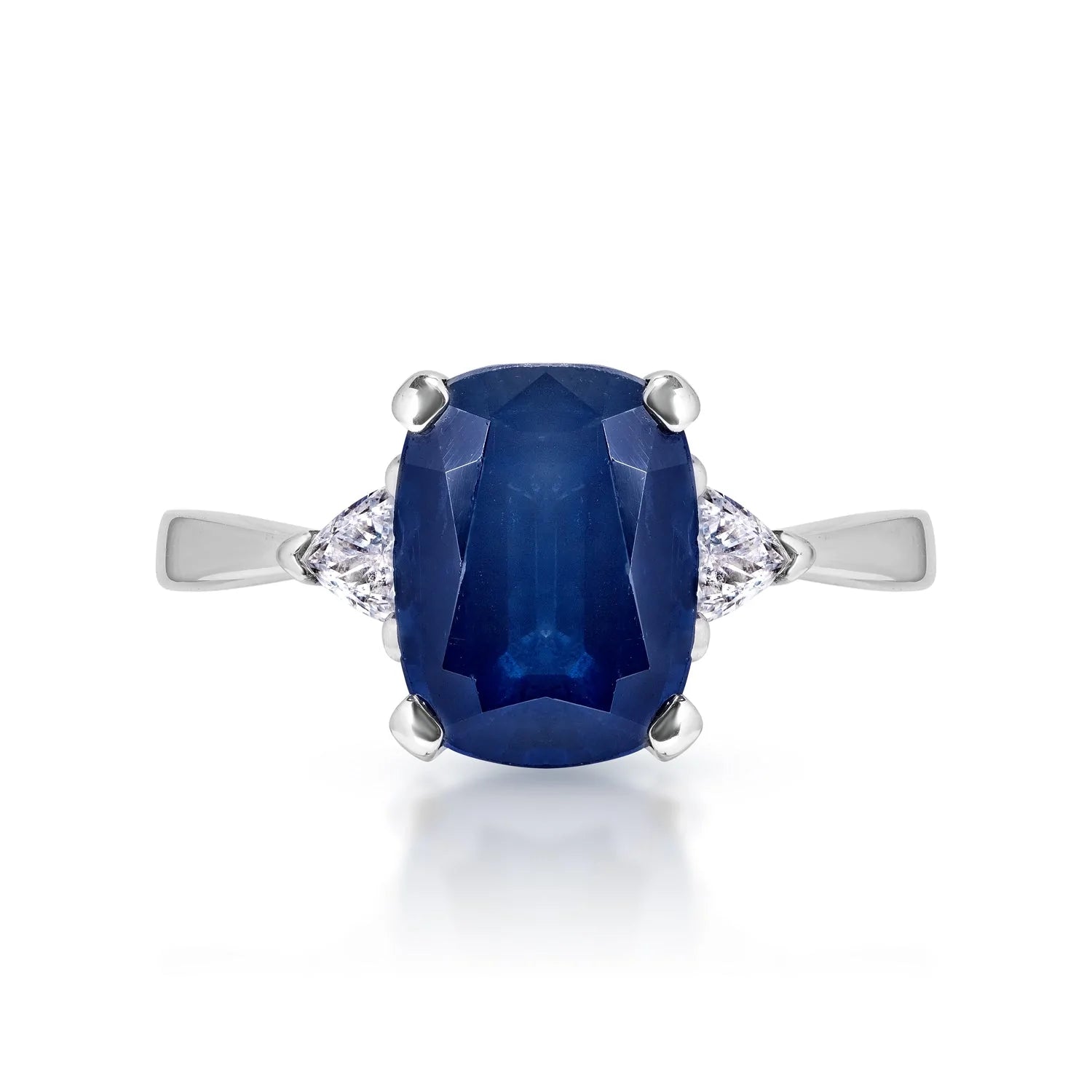 women pearl rings -Maggie 3 Carat Elongated Cushion Blue Sapphire Ring in 14 Karat White Gold