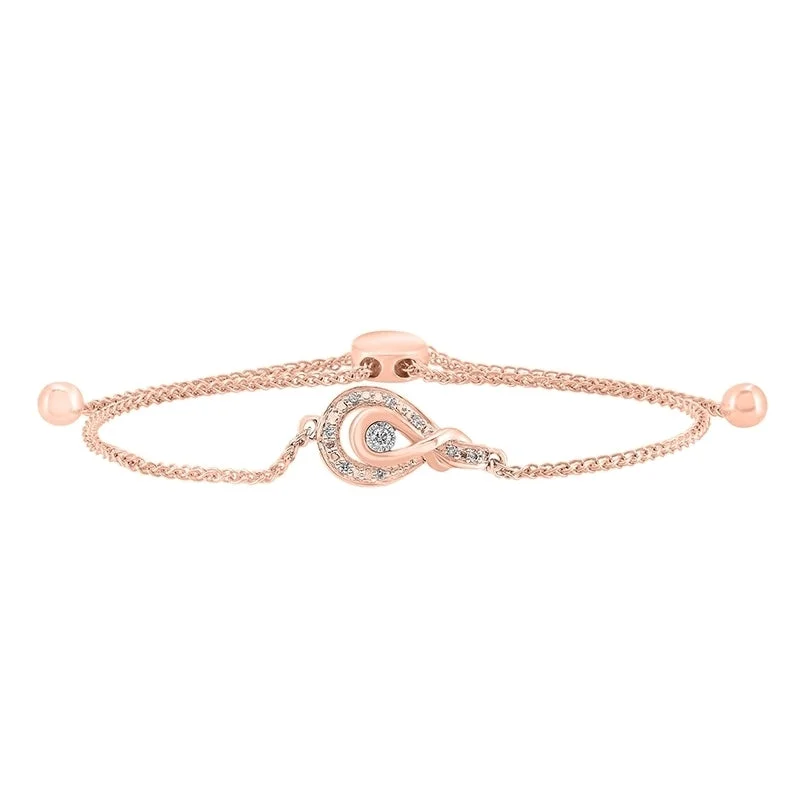 women luxury gold bracelets -Diamond Twisted Love Knot Bolo Bracelet in Rose Gold & Silver - Adjustable