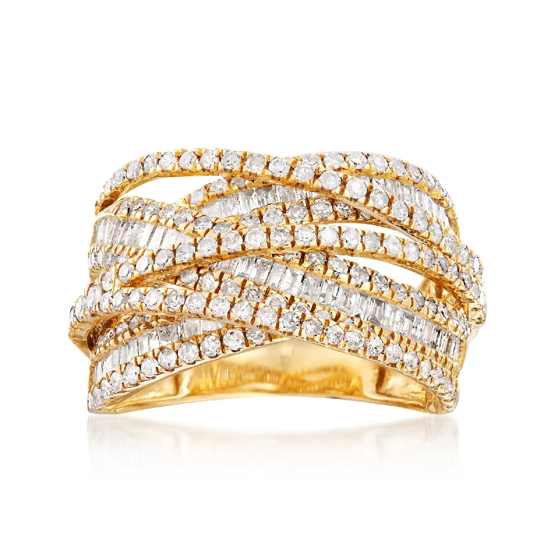 women adjustable engagement rings -Ross-Simons Round and Baguette Diamond Highway Ring in 14kt Yellow Gold