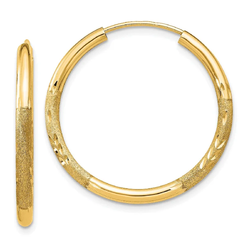 women luxury hoop earrings -14KT Yellow Gold 21X2MM Diamond-cut Endless Hoop Earrings