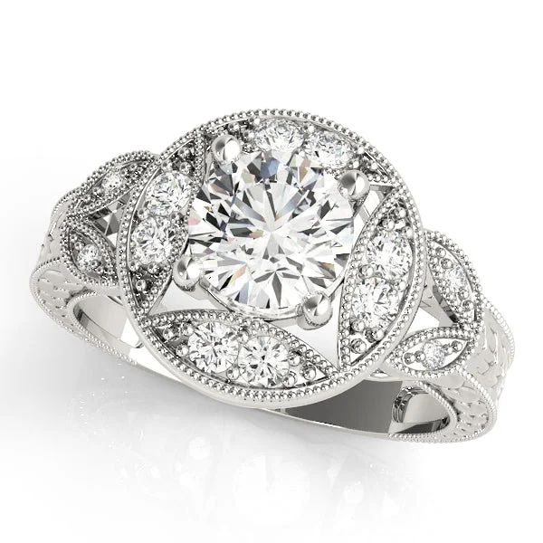 women matching engagement rings -Platinum Vintage-Inspired Engagement Ring Setting