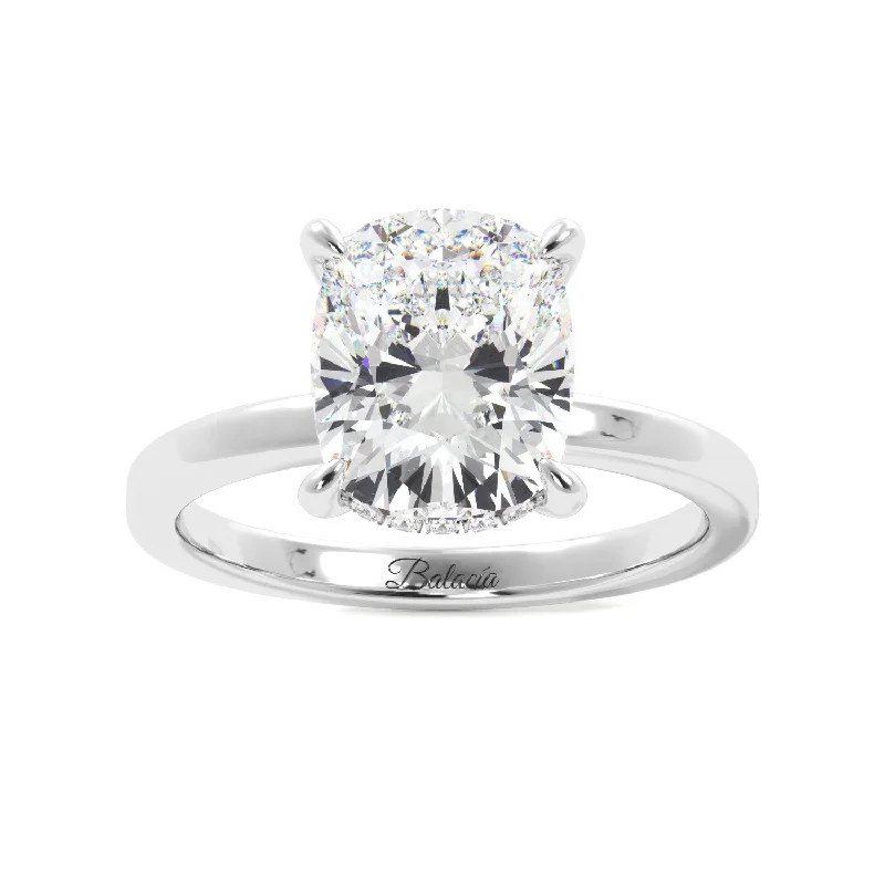 women timeless engagement rings -Elongated Cushion Cut Solitaire with Hidden Halo Engagement Ring