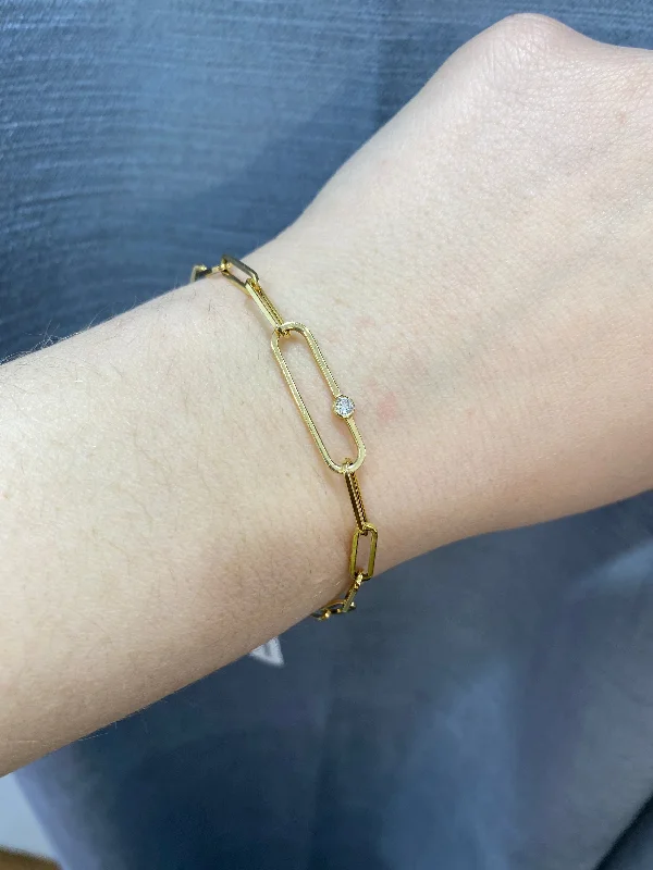 women luxury bangles -14KT Yellow Gold Paper Clip Diamond Bracelet