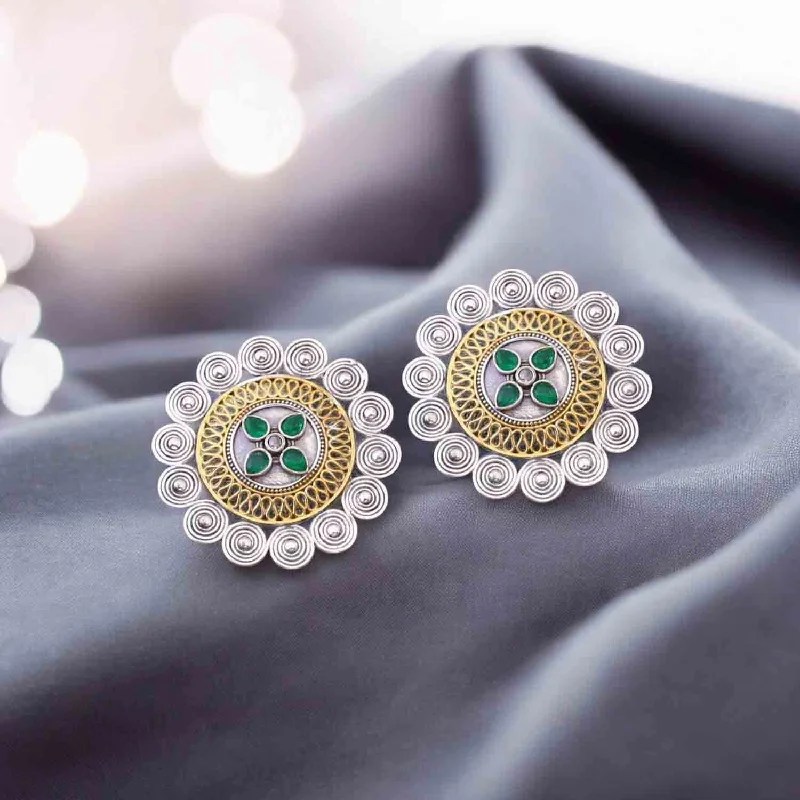 women affordable earrings -Antique Saachi Oxidised Studs