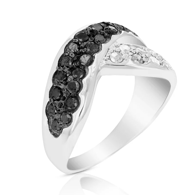 women colored gemstone engagement rings -1 cttw Black and White Diamond Ring .925 Sterling Silver with Rhodium