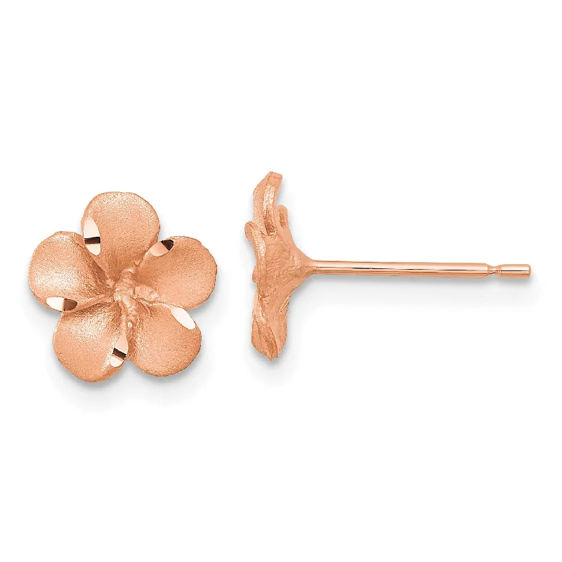 women shimmering earrings -14KT Rose Gold 8.5MM Diamond-cut Flower Earrings