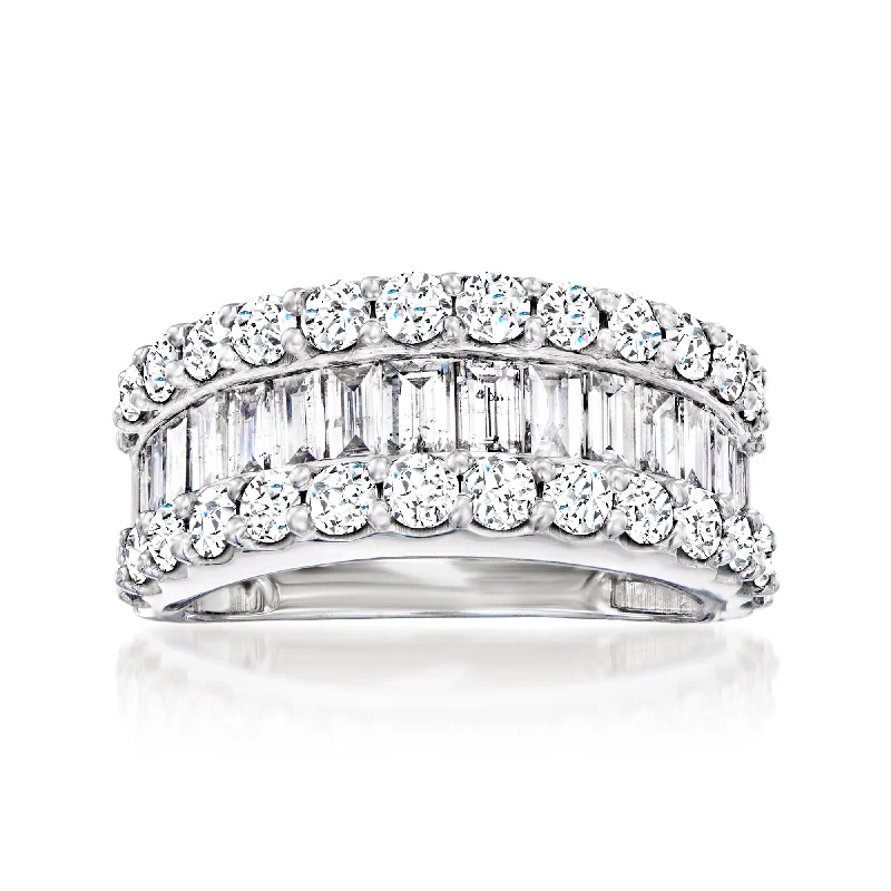 women modern engagement rings -Ross-Simons Baguette and Round Diamond Ring in 14kt White Gold