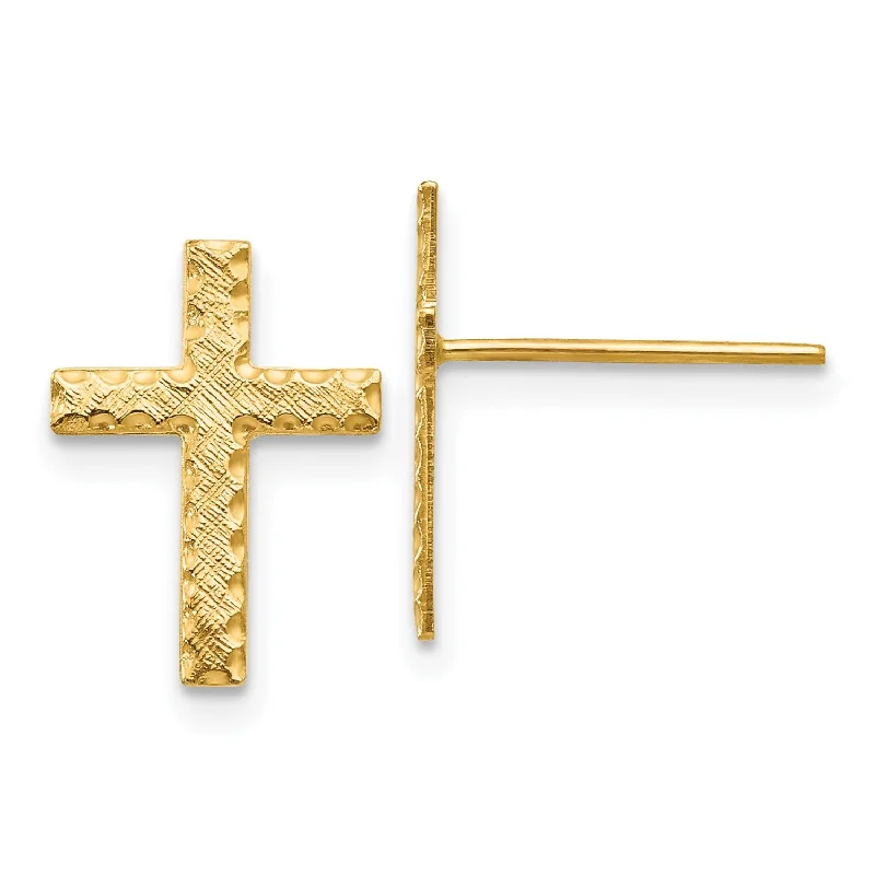 women elegant earrings -14KT Yellow Gold 13X10MM Diamond-cut Cross Earrings