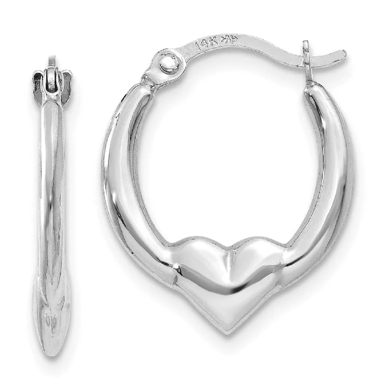 women luxury earrings for women -14KT White Gold 16X13MM Heart Hoop Earrings