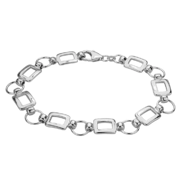 women infinity bangles -Sterling Silver Circles & Rectangles Link Bracelet