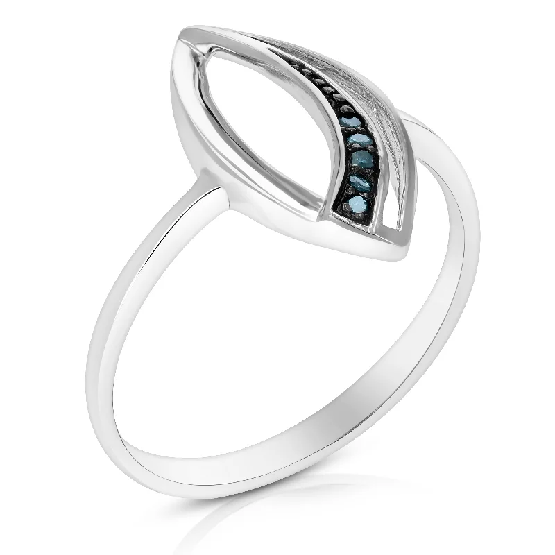 women radiant-cut engagement rings -1/20 cttw Blue Diamond Marquise Ring .925 Sterling Silver with Rhodium