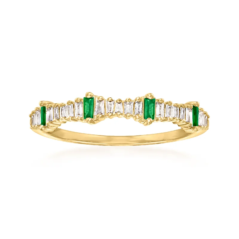 women stacked engagement rings -Ross-Simons Diamond and . Emerald Stackable Ring in 14kt Yellow Gold