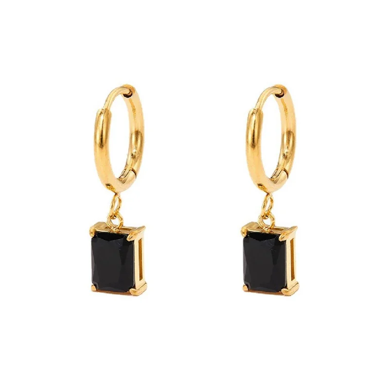 women gold dangle earrings -Onyx Hoop Earrings