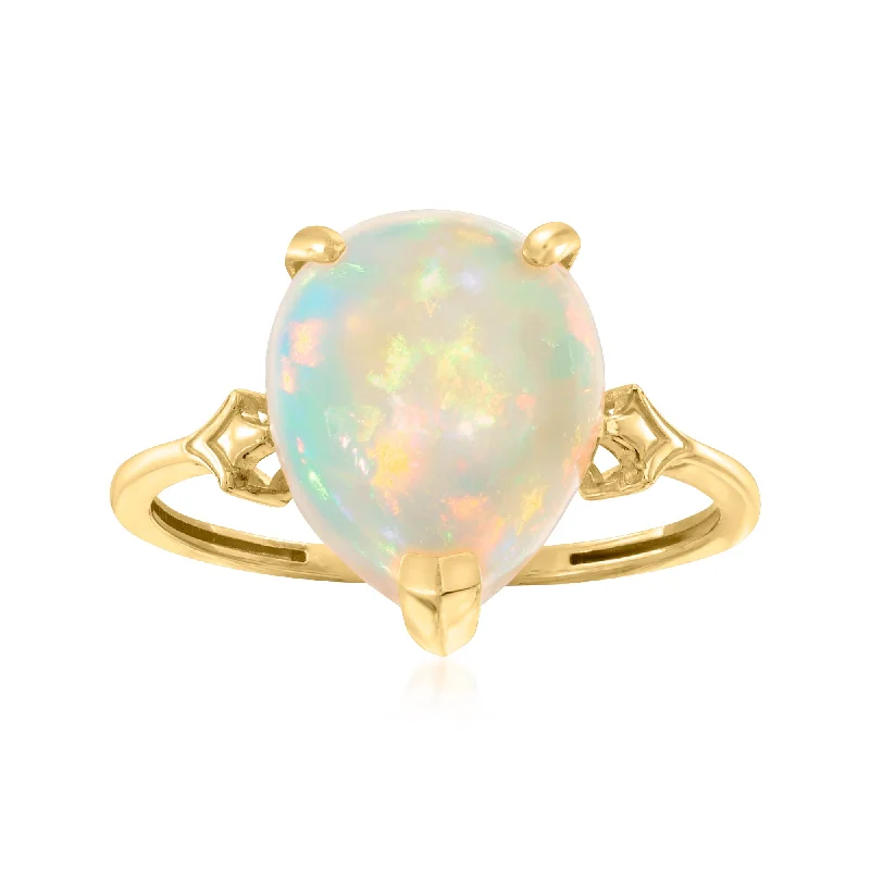 women oval-cut engagement rings -Ross-Simons Ethiopian Opal Fleur-De-Lis Ring in 14kt Yellow Gold