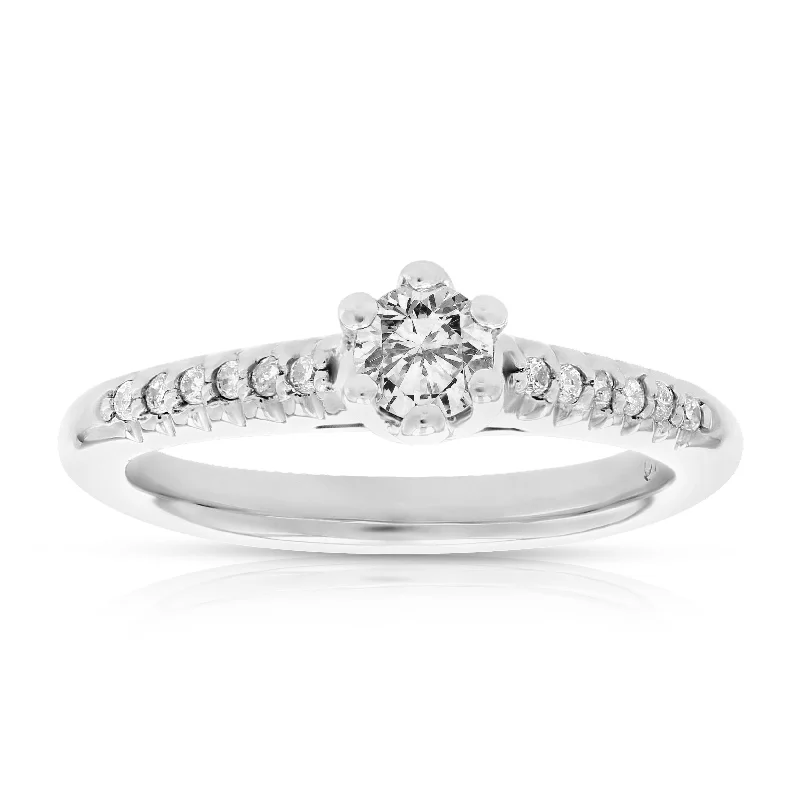 women simple gold engagement rings -0.60 cttw Diamond Engagement Ring 10K White Gold Bridal Wedding