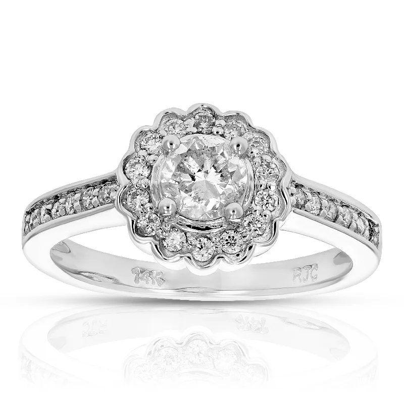 women platinum engagement rings -1 cttw Cluster Composite Diamond Engagement Ring 14K White Gold Round