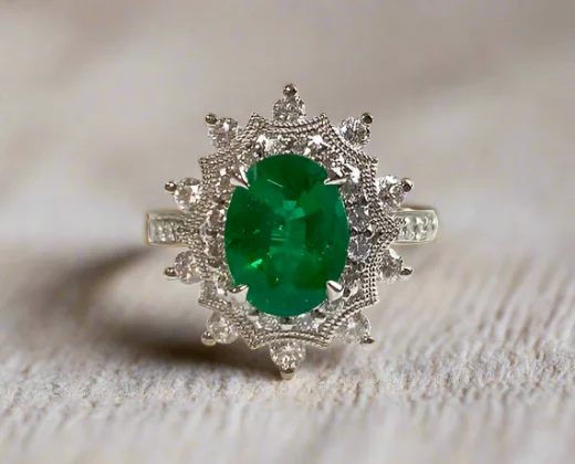 women gold rings -Haven 2.34 Carats Oval Cut Emerald Gemstone Ring in 18K White Gold By Mike Nekta NYC