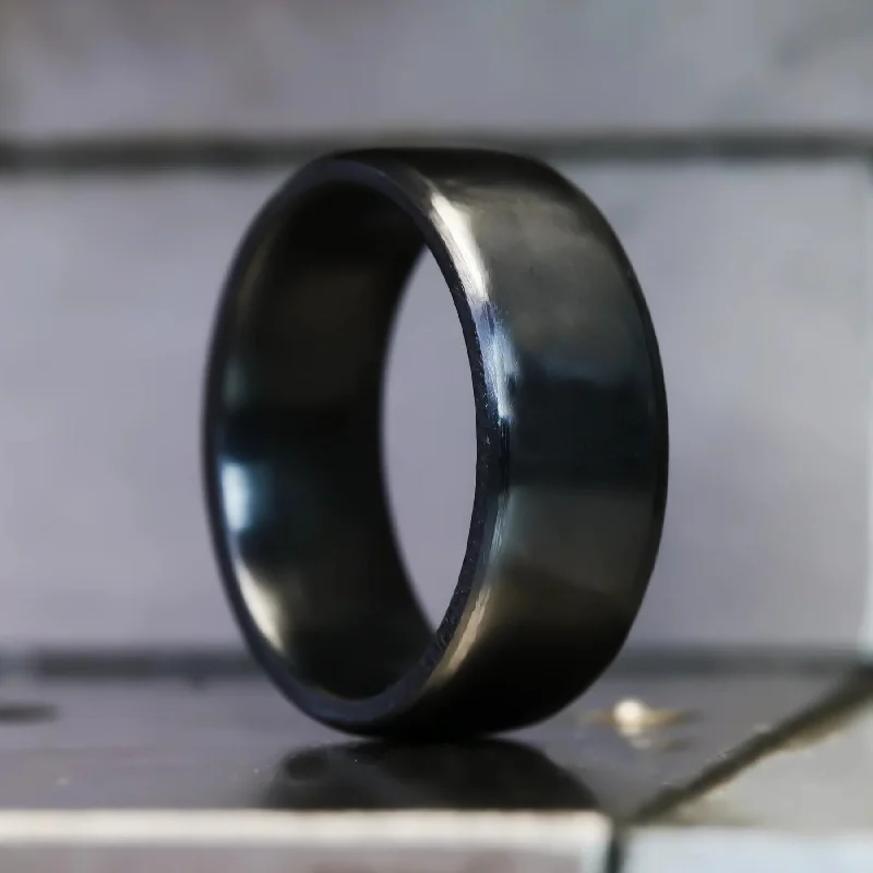 women trendy rings -8mm Beveled Black Titanium Ring