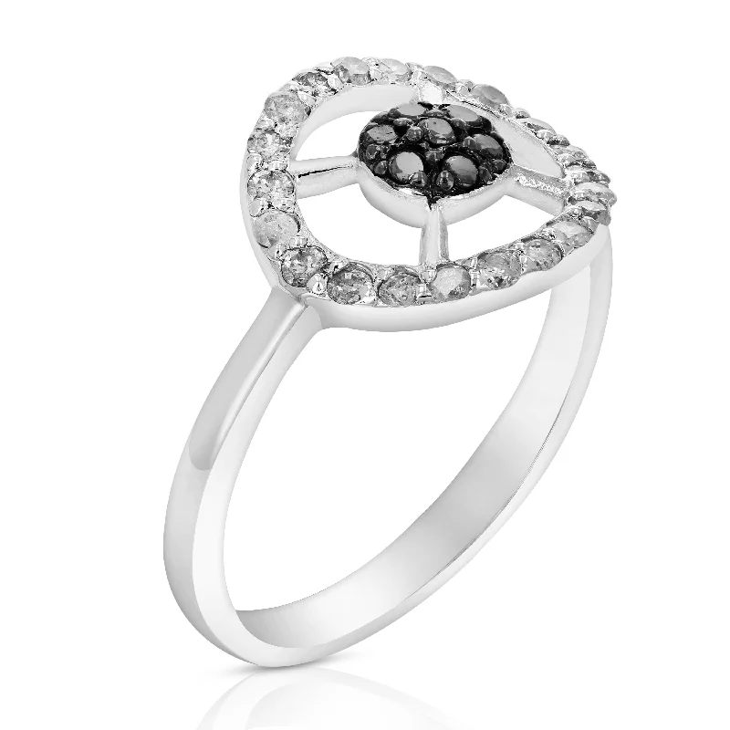 women diamond engagement rings -2/5 cttw Black and White Diamond Circle Ring .925 Sterling Silver Rhodium