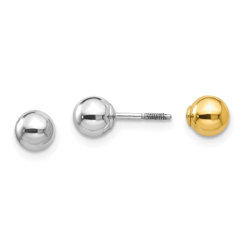 women trendy earrings -14KT White and Yellow Gold 5MM Reversible Ball Stud Earrings