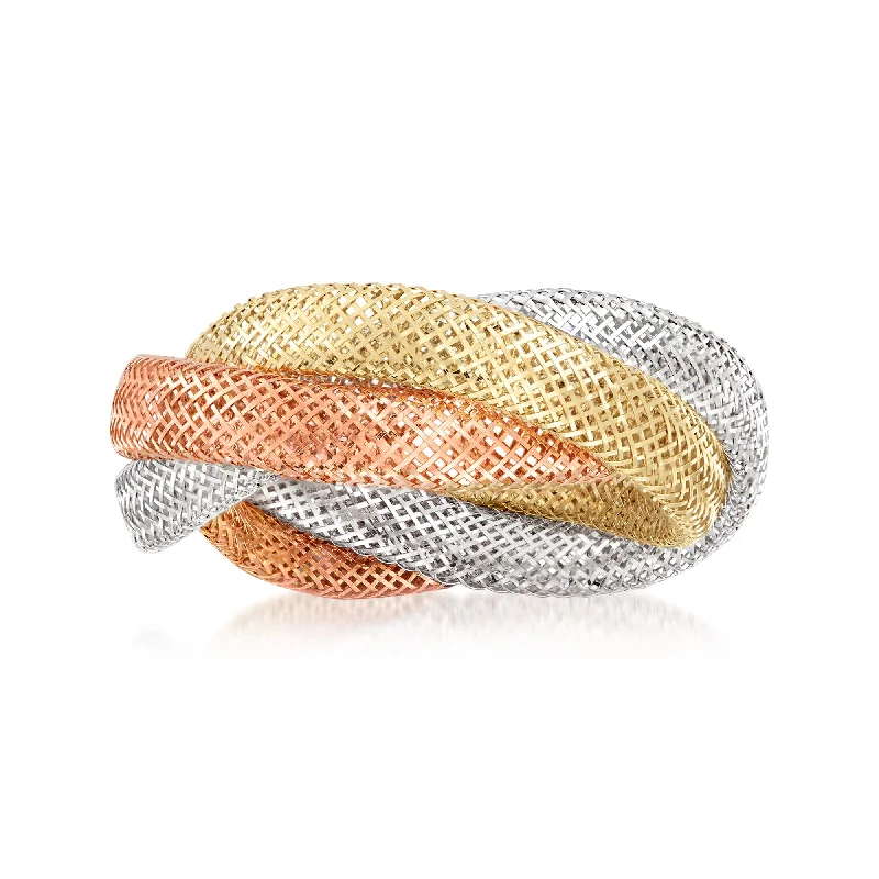 women diamond eternity bands -Ross-Simons Italian 14kt Tri-Colored Gold Mesh Ring