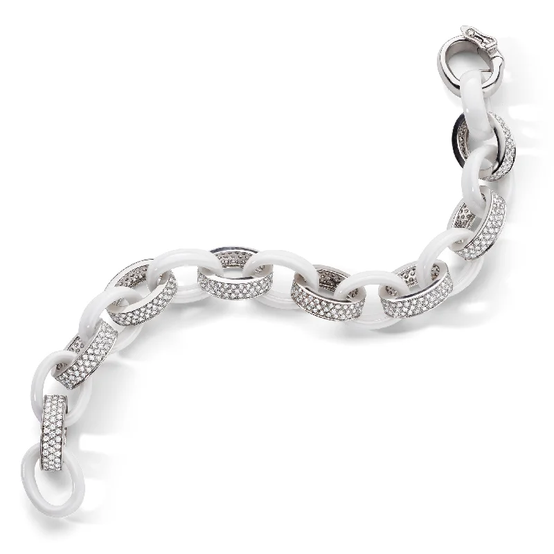 women birthstone bangles -Marilyn White Ceramic and Pave Diamond Link Bracelet