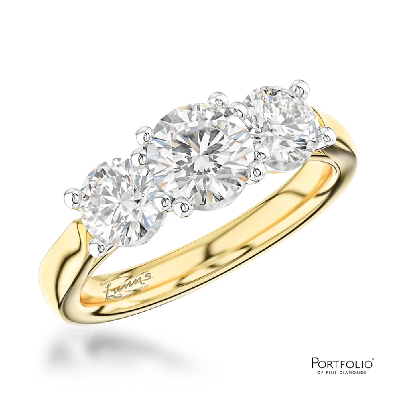 women cubic zirconia wedding rings -Three Stone 1.42ct G SI1 Diamond Yellow Gold/Platinum Ring