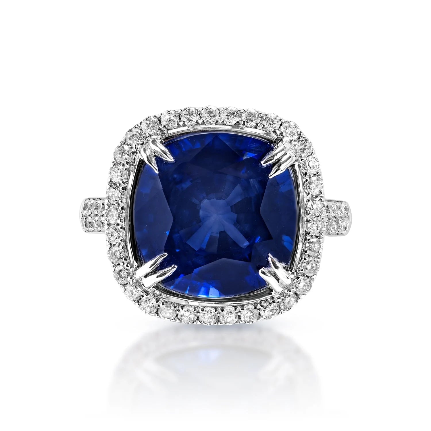 women sapphire rings -Joanna 9 Carat Cushion Cut Blue Sapphire Ring in 18 Karat White Gold