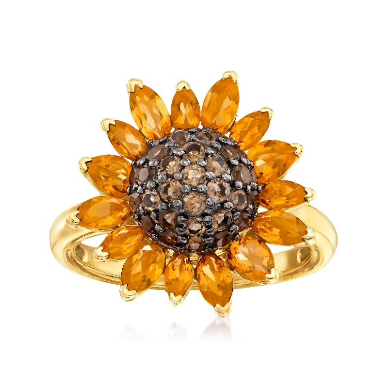 women mixed metal engagement rings -Ross-Simons Citrine and . Smoky Quartz Sunflower Ring in 18kt Gold Over Sterling