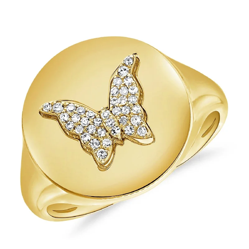 women halo rings -14k Gold & Diamond Butterfly Signet Ring