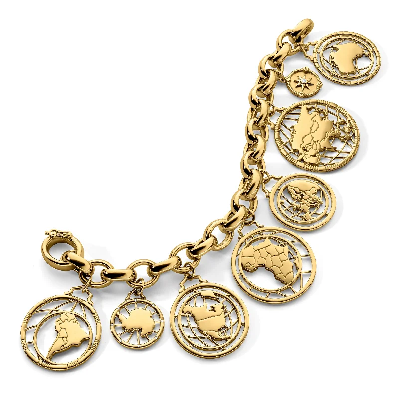 women adjustable bangles -18K Yellow Gold Continent Charm Bracelet