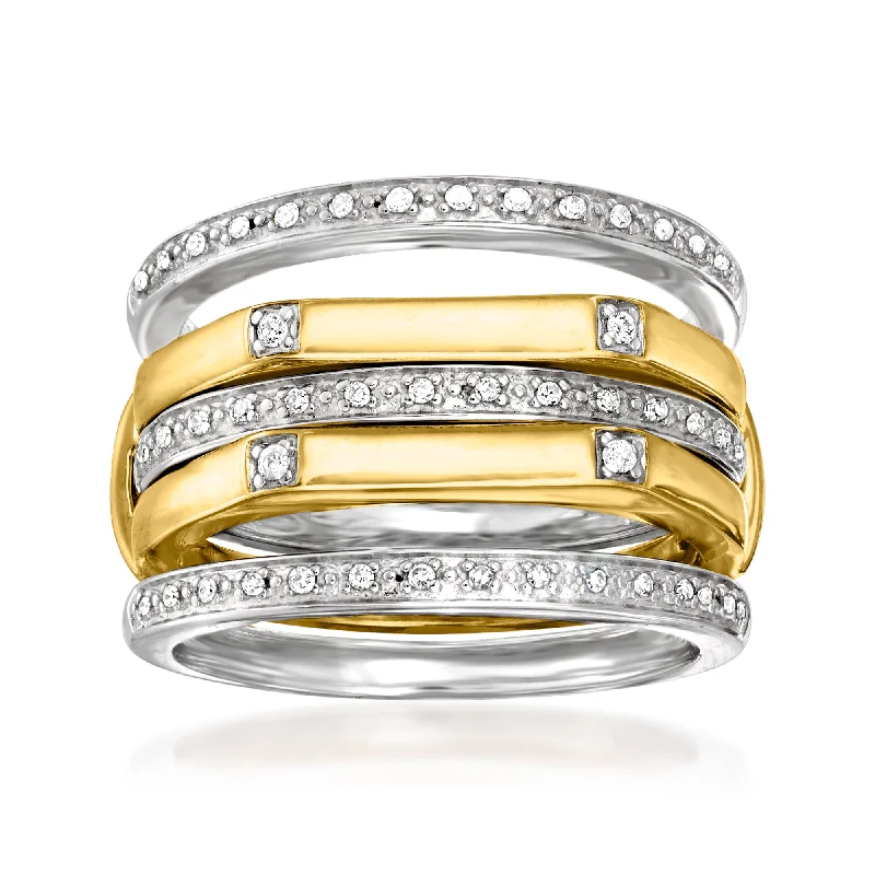 women colored gemstone engagement rings -Ross-Simons Set Of 4 Diamond Stackable Rings in 2-Tone Sterling Silver