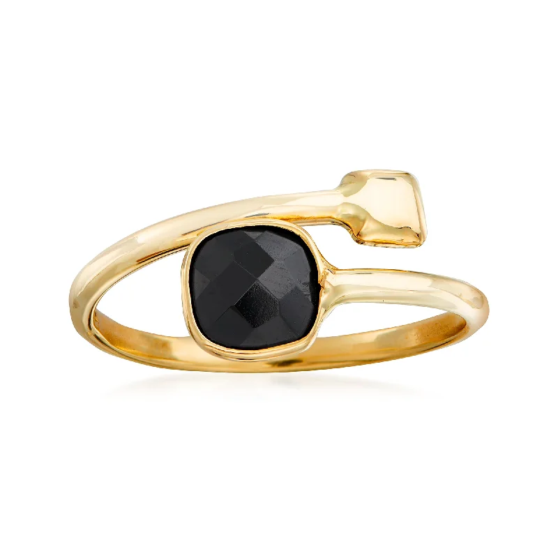 women luxurious engagement rings -Ross-Simons Italian Onyx Bypass Ring in 14kt Yellow Gold