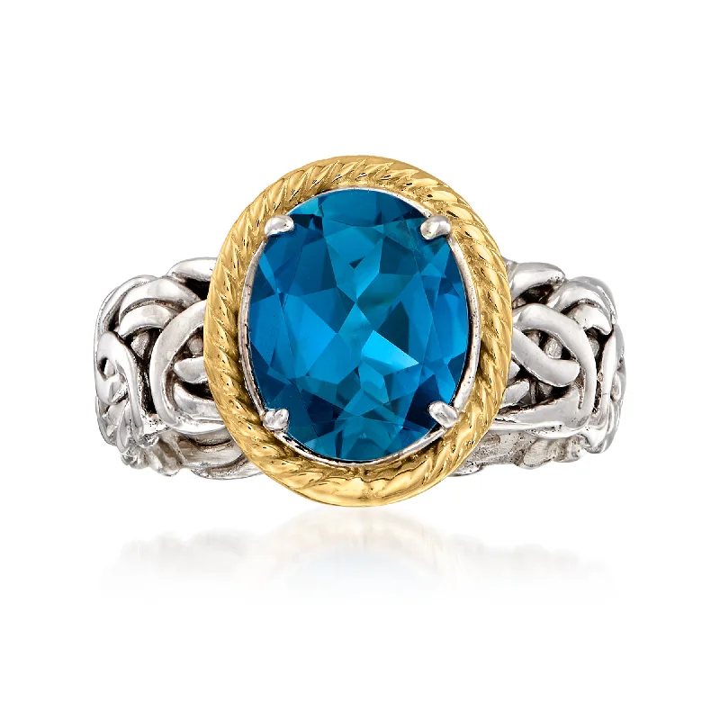 women emerald engagement rings -Ross-Simons London Blue Topaz Byzantine Ring in 14kt Yellow Gold and Sterling Silver