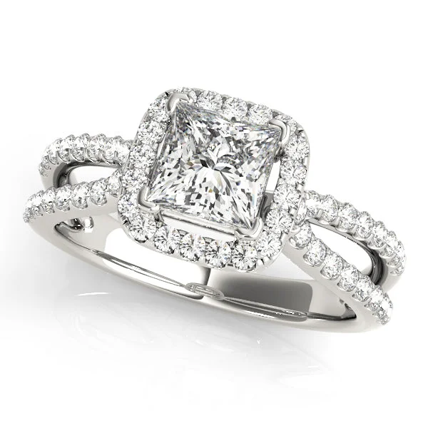 women vintage diamond engagement rings -Platinum Princess Cut Halo Engagement Ring Setting