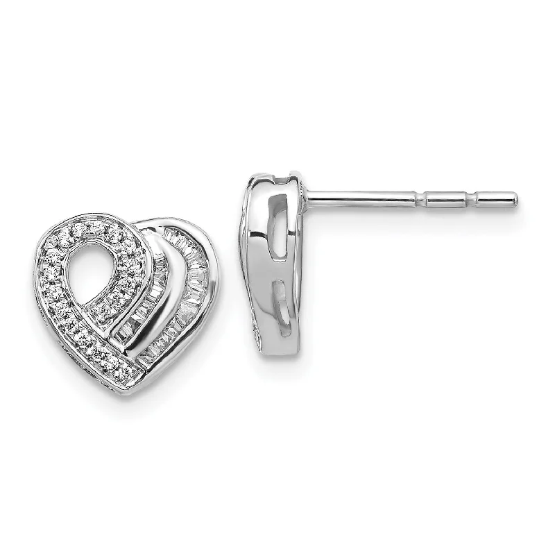 women silver earrings -1/5 CTW Diamond Heart Stud Earrings in 14KT White Gold