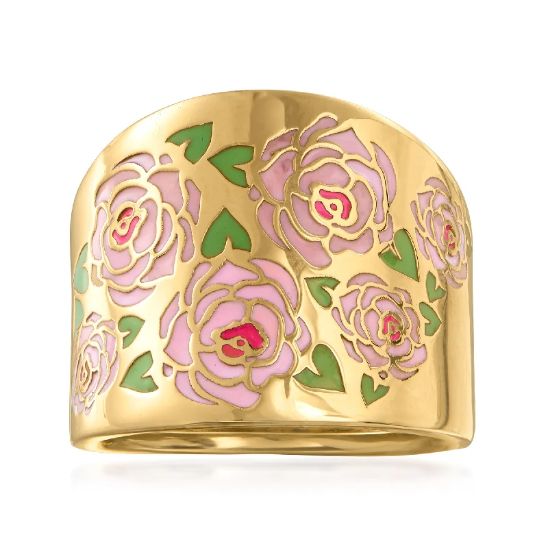 women luxury diamond rings -Ross-Simons Italian Multicolored Enamel Floral Ring in 14kt Yellow Gold