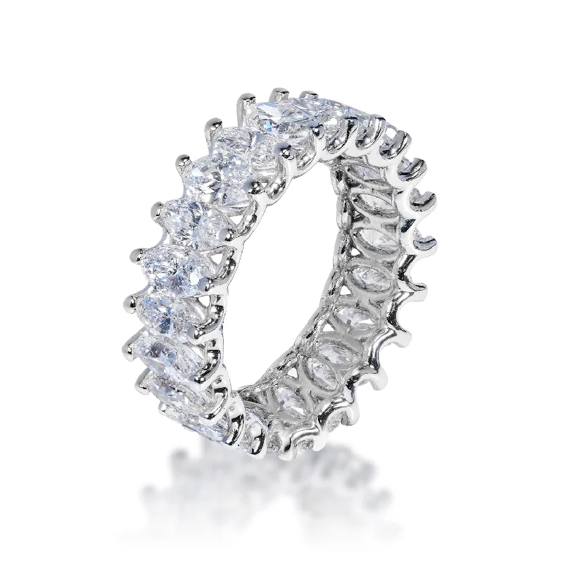 women antique rings -Erin 5 Carat Oval Cut Diamond Eternity Ring in 14k White Gold U-Shape Shared Prong