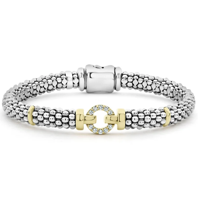 women chain bracelets -Lagos Enso Two-Tone Diamond Circle Caviar Bracelet