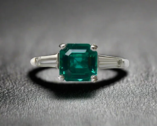 women antique rings -Charleigh 1.67 Carats Emerald Cut Emerald Gemstone Ring in Platinum By Mike Nekta NYC