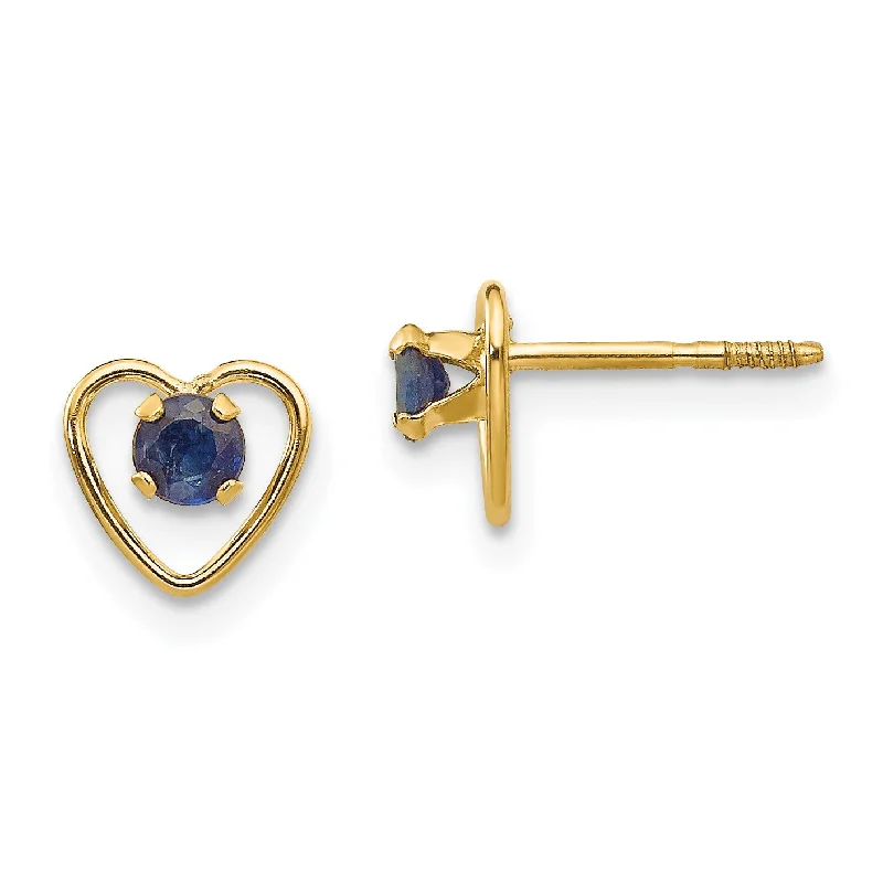 women long earrings -14KT Yellow Gold 3MM Round Sapphire 6MM Heart Childrens Birthstone Earrings