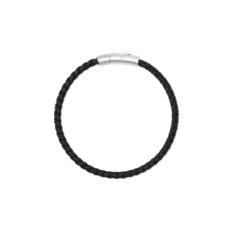 women silver plated bracelets -Scott Bros. Evans Sterling Silver Corded Bracelet In Black Leather