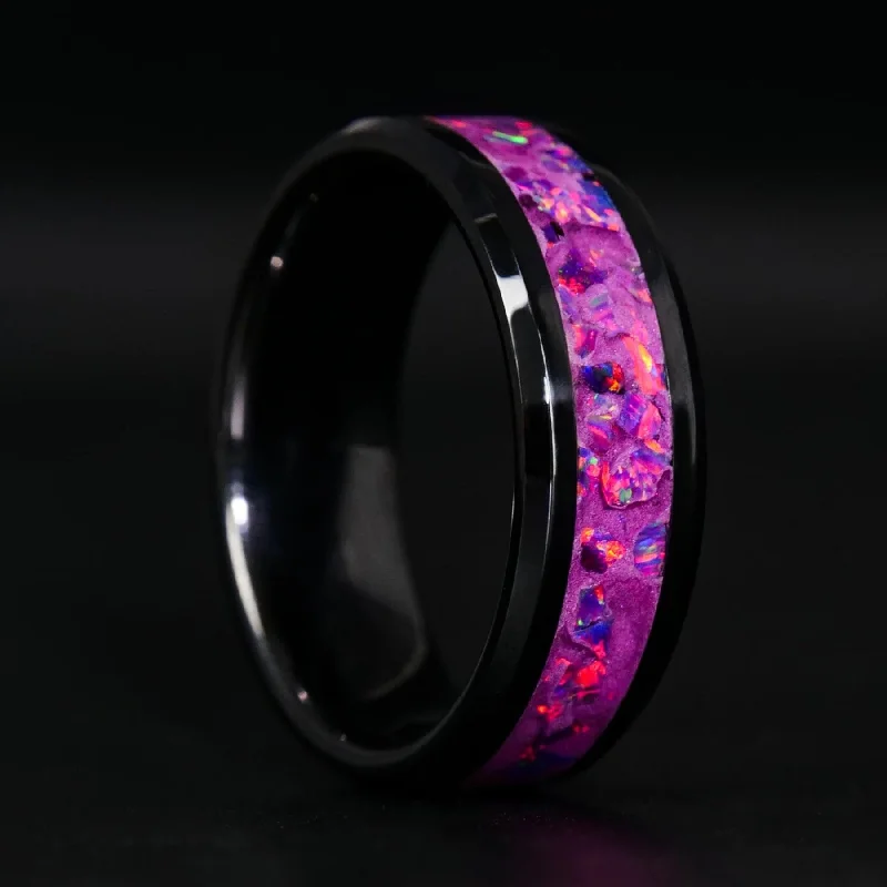 women diamond rings -Fuschia Opal Glowstone Ring on Black Ceramic