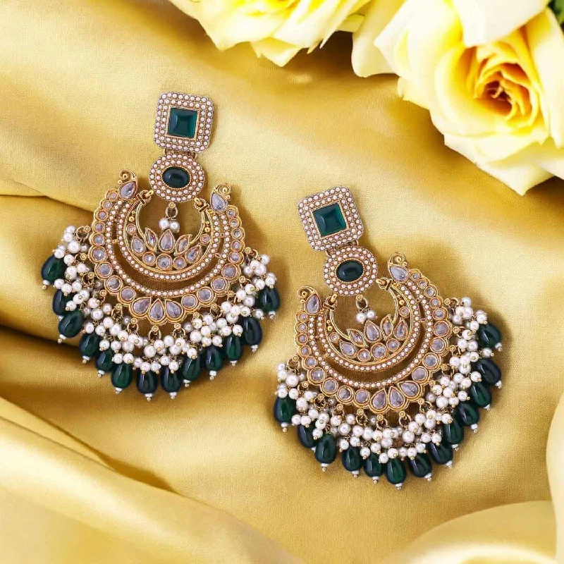 women long drop earrings -Emerald Aafsha Chandbalis