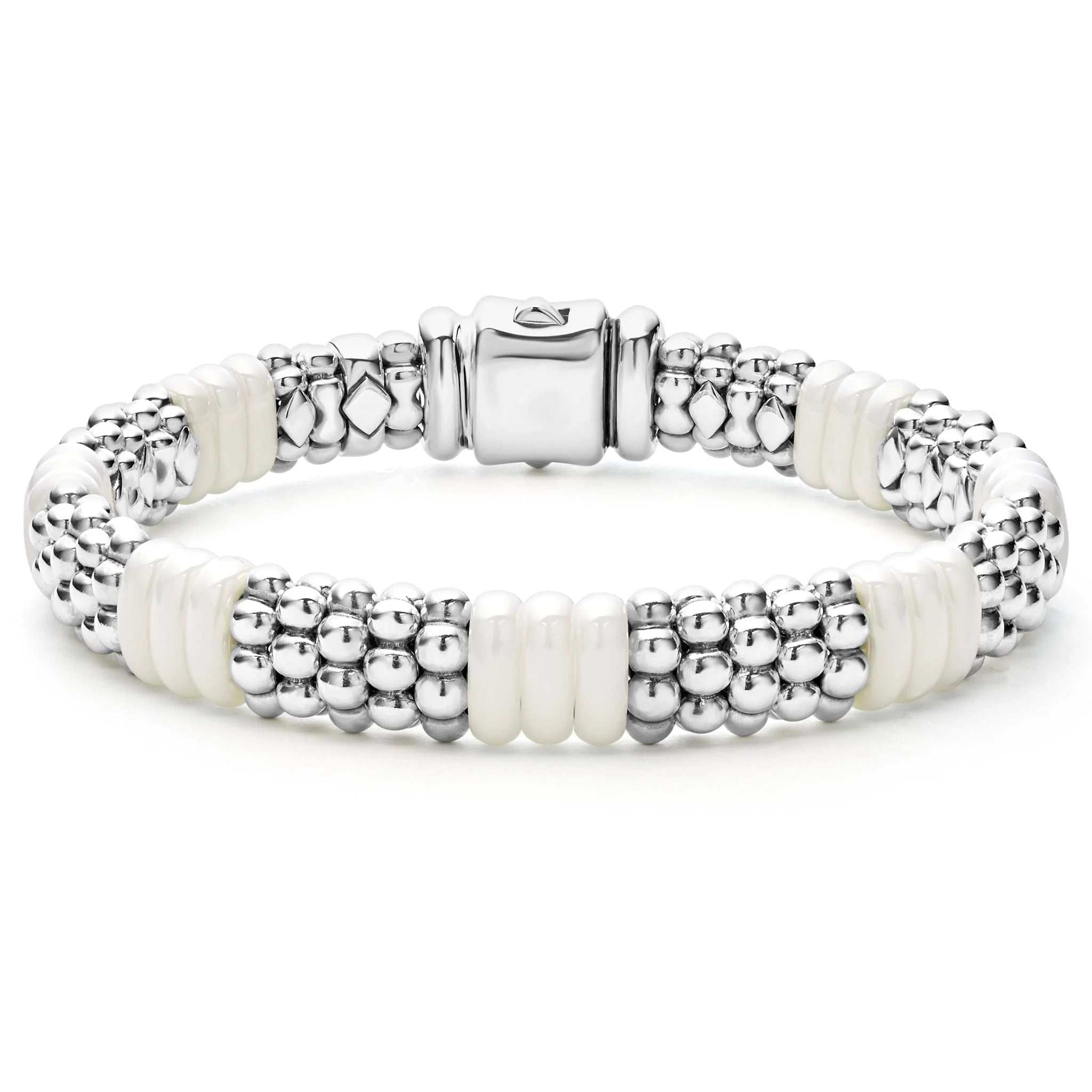 women gemstone bangles -Lagos White Caviar Ceramic Beaded Bracelet