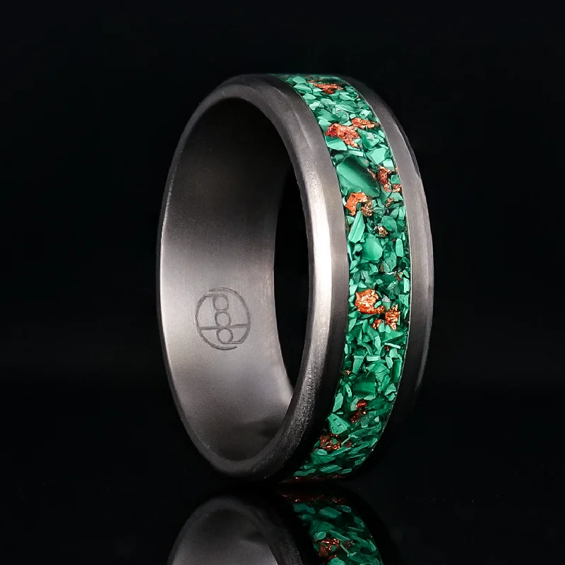 women fashion rings -Malachite and Rose Gold Glowstone Ring on Titanium