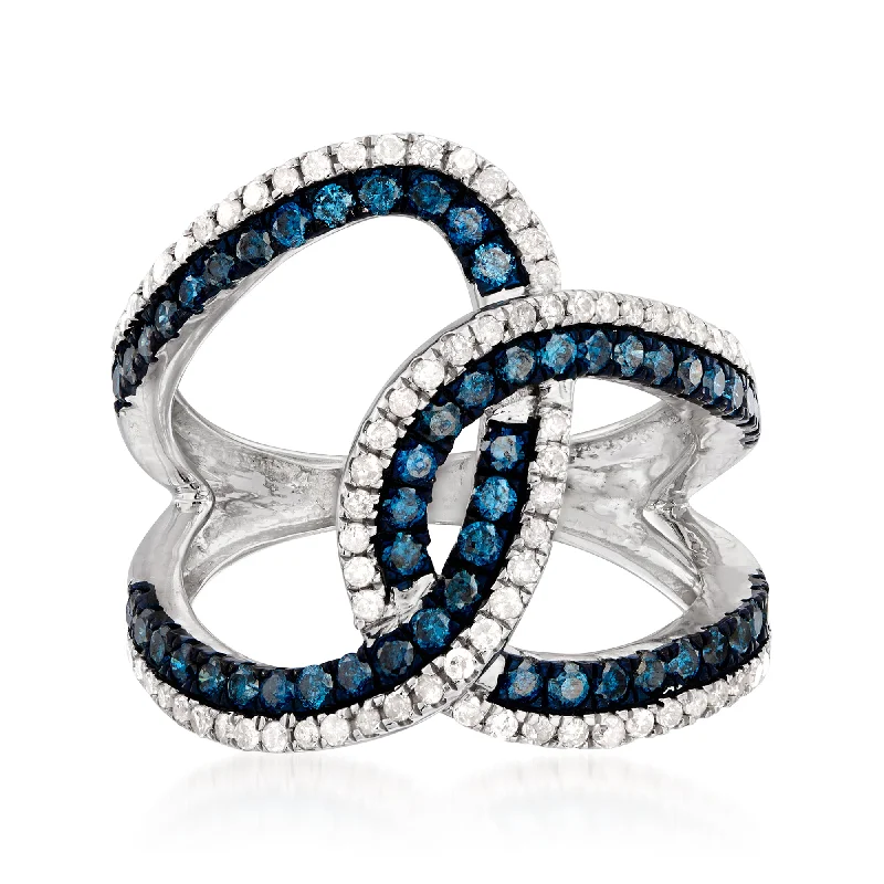 women romantic engagement rings -Ross-Simons Blue and White Diamond Ring in Sterling Silver